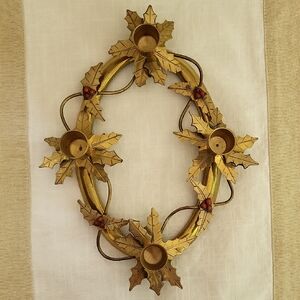 Brass Holiday Candle Holder Wreath